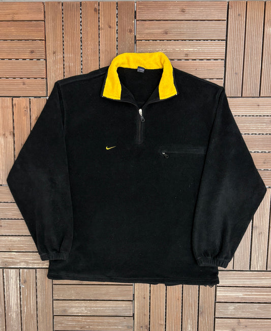 Nike Embroidered Graphic Fleece Quarter Zip Sweater | Size Large | Vintage 2000s Bootleg Branded Black Sweatshirt |