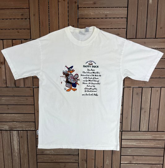 Daffy Duck Camp Looney River Graphic Tee | Size Large | Vintage 1990s Looney Tunes Cartoon White T-Shirt |