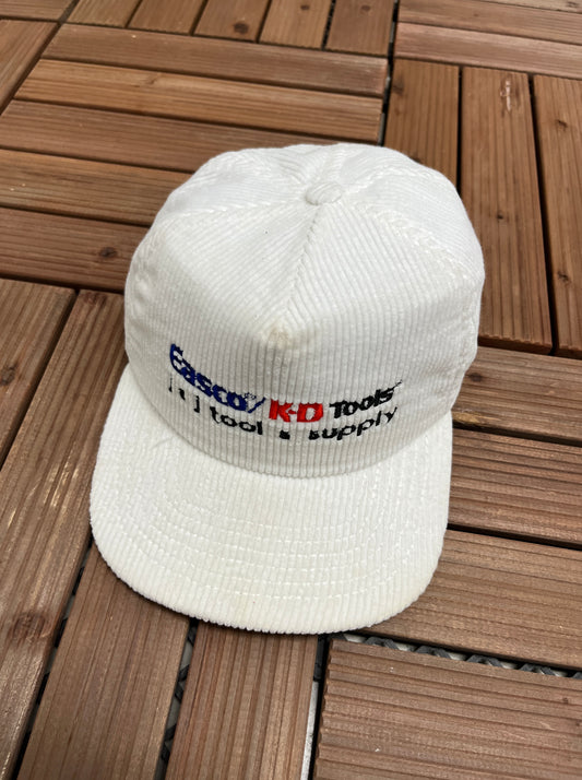 Easco / K-D Tools Corduroy Graphic Hat | Snap Back | Vintage 1990s Made in USA White Cap |