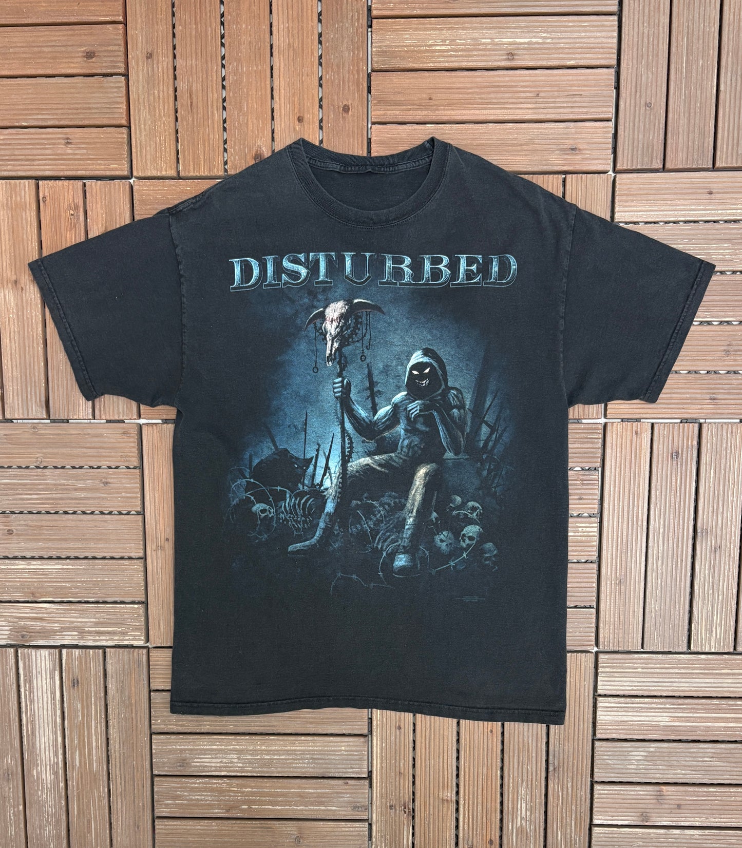 Disturbed Band Graphic Tee | Size Large | Vintage 2000s Heavy Metal Band Music Black T-Shirt |