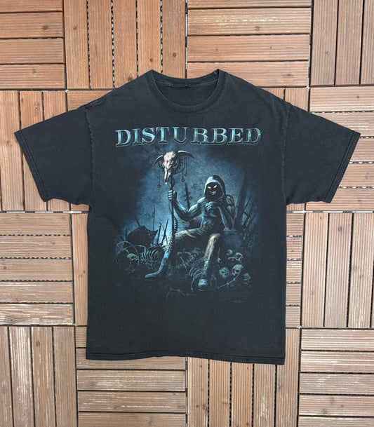 Disturbed Band Graphic Tee | Size Large | Vintage 2000s Heavy Metal Band Music Black T-Shirt |