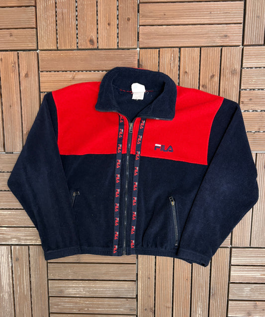 FILA Embroidered Fleece Full Zip Sweater | Size Medium | Vintage 2000s Branded Blue Sweater |