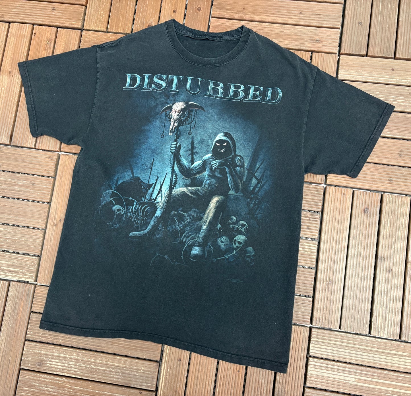 Disturbed Band Graphic Tee | Size Large | Vintage 2000s Heavy Metal Band Music Black T-Shirt |