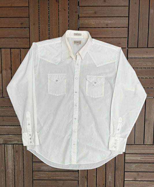 Sheplers Button Down Shirt | Size X-Large | Vintage 1990s Branded Western White Shirt |