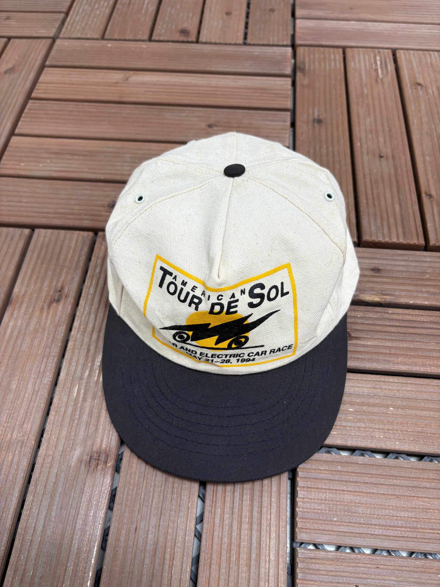 Tour De Sol 1994 Car Meet Graphic Hat | Snap Back | Vintage 1990s Car Promotional White Cap |