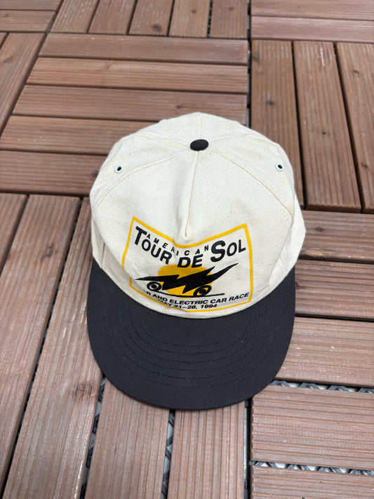 Tour De Sol 1994 Car Meet Graphic Hat | Snap Back | Vintage 1990s Car Promotional White Cap |