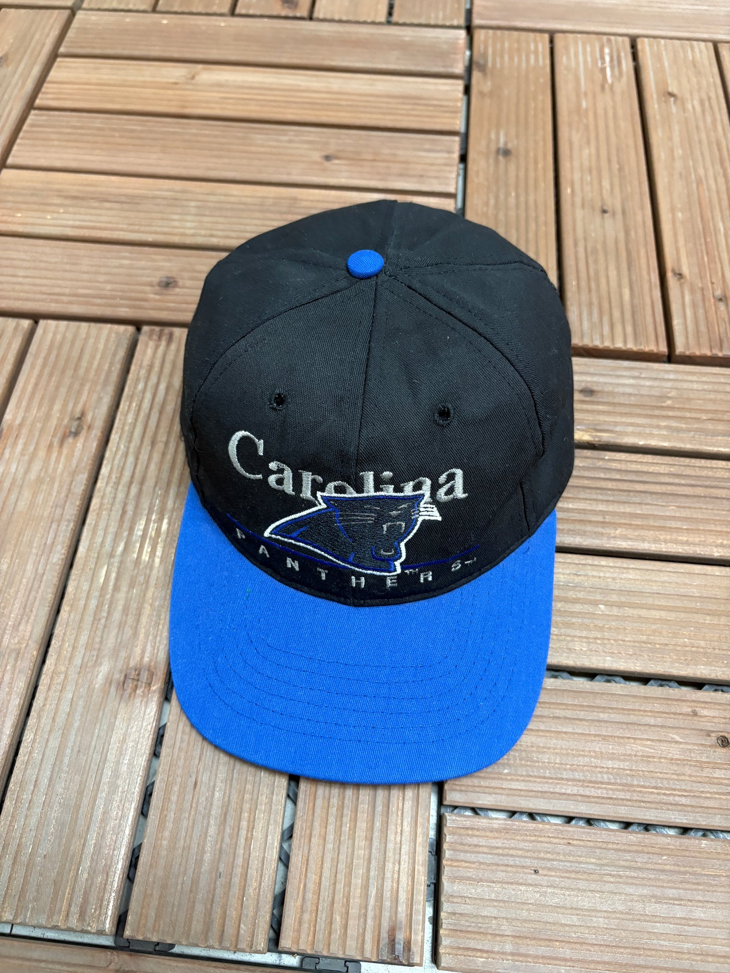 Carolina Panthers Embroidered Graphic Hat | Snap Back | Vintage 1990s NFL Football Black Cap |