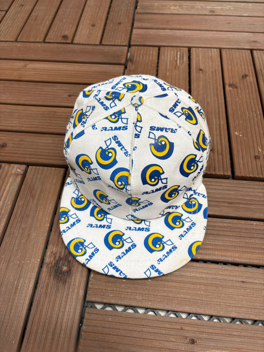 Los Angeles Rams Helmet All Over Print Graphic Hat | Snap Back | Vintage 1990s NFL Football White Hat |