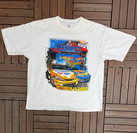 Lowe's Motor Speedway NASCAR Racing Graphic Tee | Size XX-Large | Vintage 2000s Racing White T-Shirt |