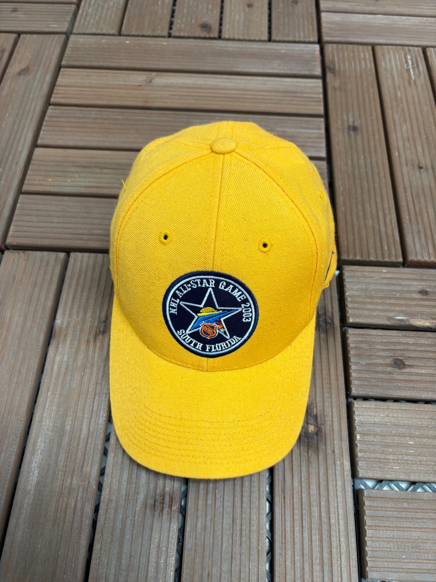 NHL All-Star Game 2003 South Florida Graphic Hat | Strap Back | Vintage 2000s NHL Hockey Yellow Cap |