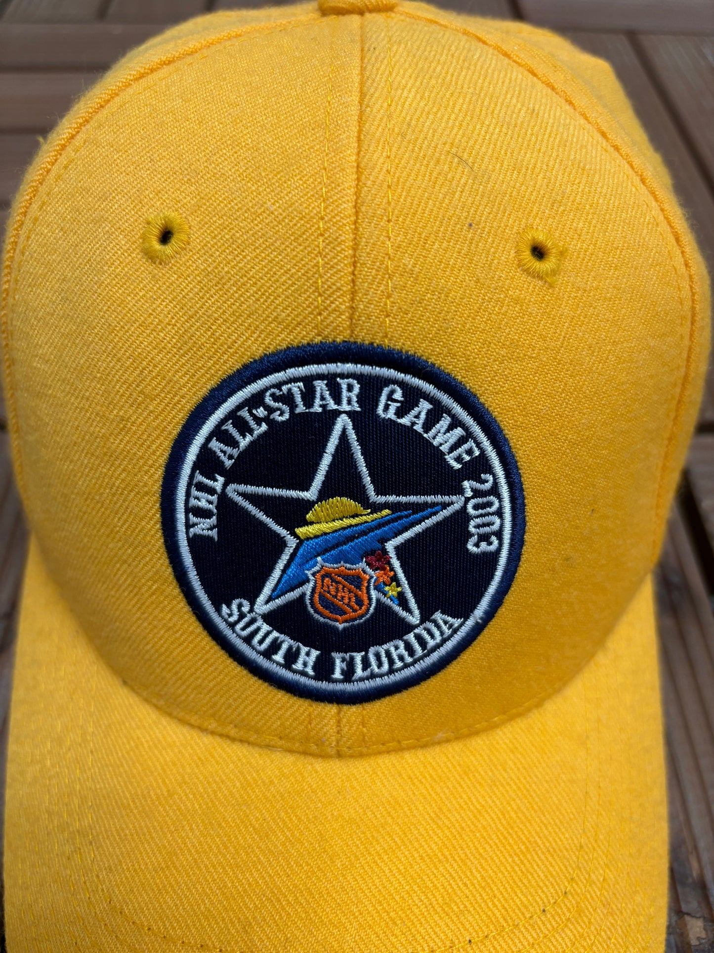NHL All-Star Game 2003 South Florida Graphic Hat | Strap Back | Vintage 2000s NHL Hockey Yellow Cap |