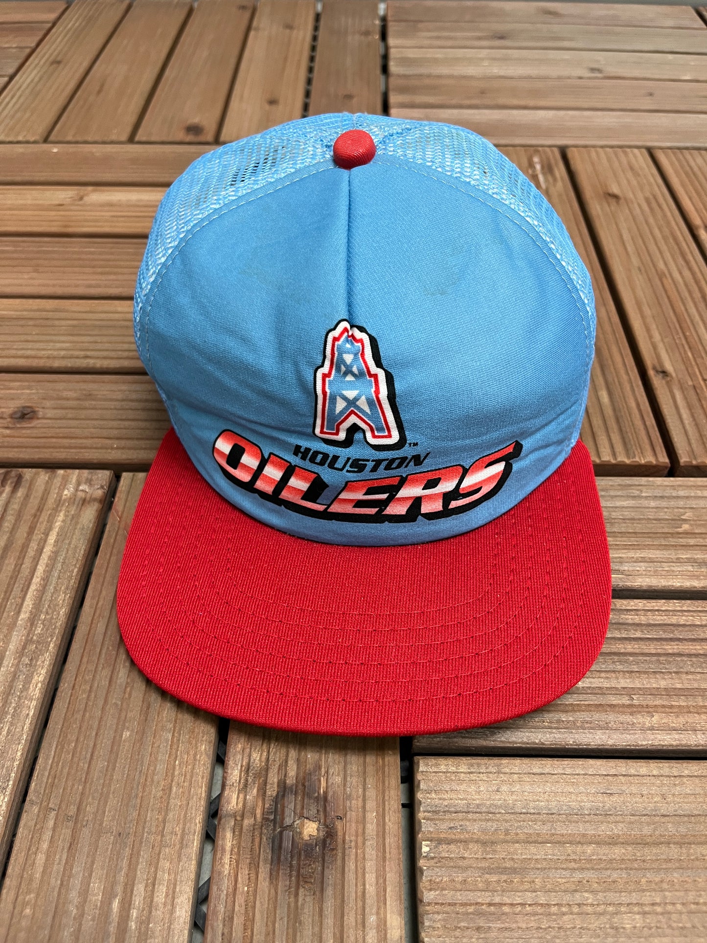 Houston Oilers Graphic Hat | A Snap Back | Vintage 1980s New Era NFL Football Light Blue Cap |