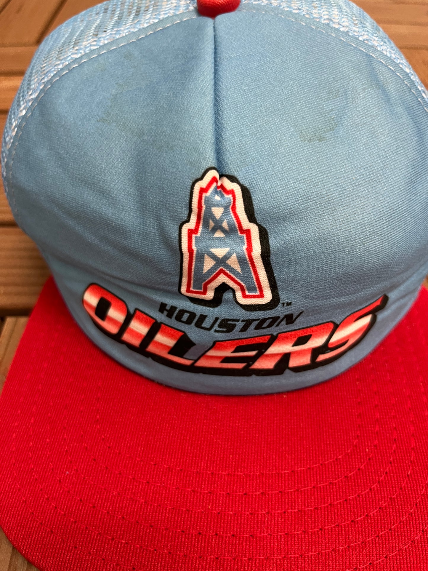 Houston Oilers Graphic Hat | A Snap Back | Vintage 1980s New Era NFL Football Light Blue Cap |