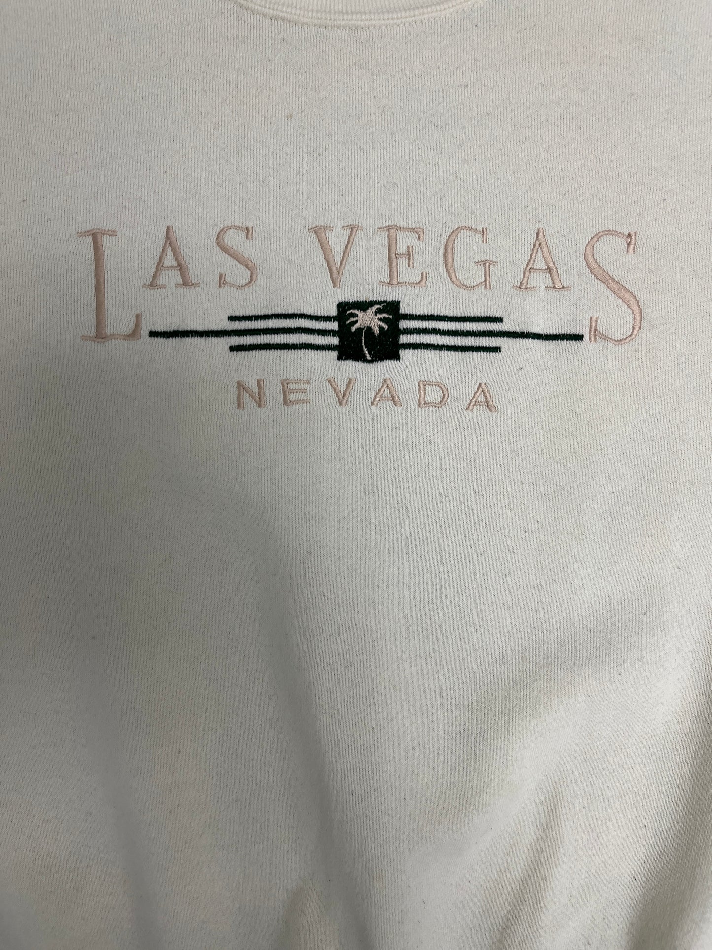 Las Vegas, Nevada Graphic Crewneck | Size Large | Vintage 1990s Promotional Tourist White Sweater |