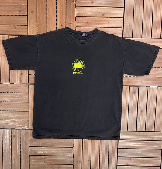 Top Dawg Surf & Dive Wear Urchin Graphic Tee | Size X-Large | Vintage 2000s Branded Surf Black T-Shirt |