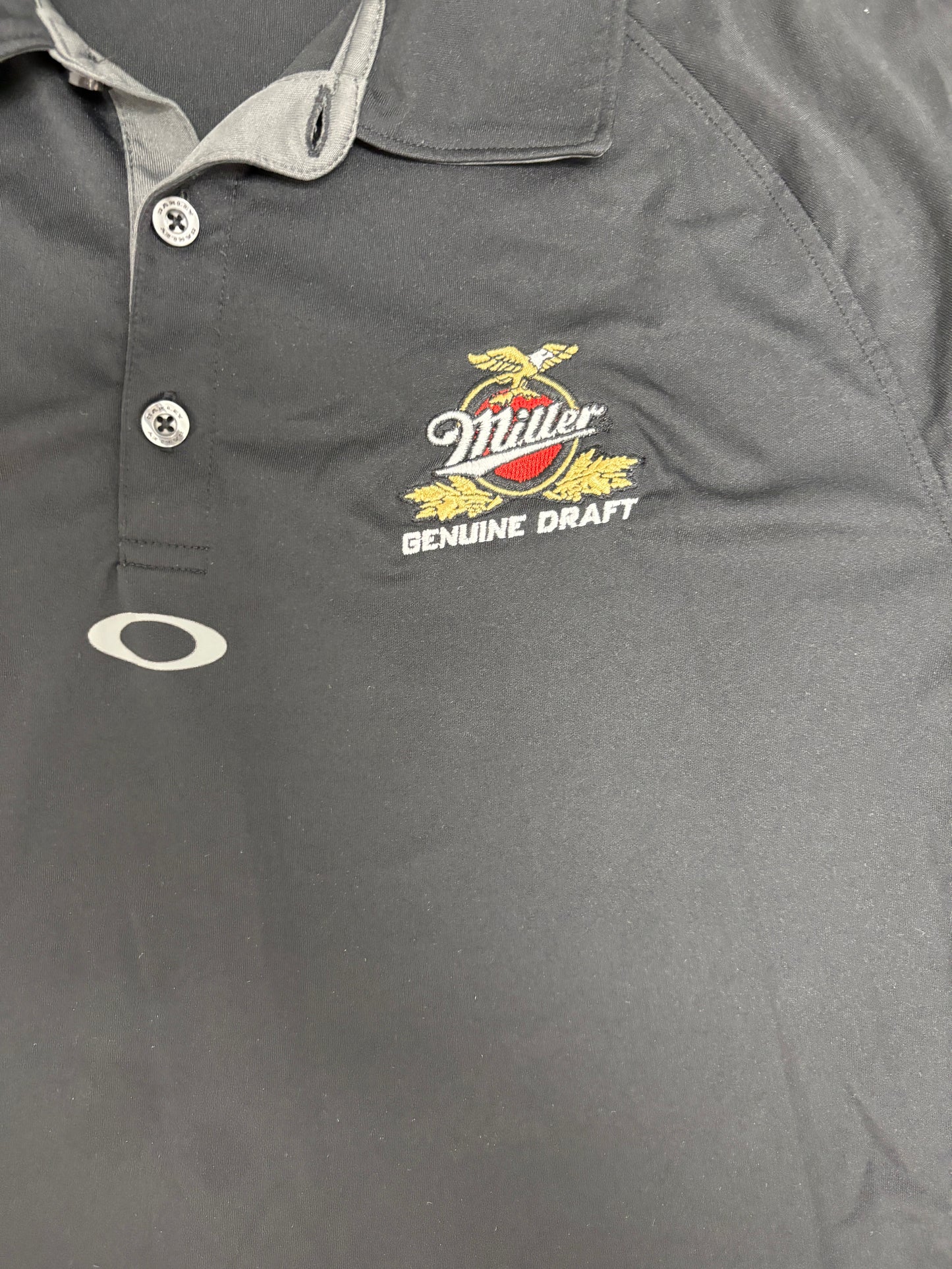 Miller Genuine Draft Embroidered Graphic Golf Shirt | Size X-Large | Modern Oakley Black T-Shirt |