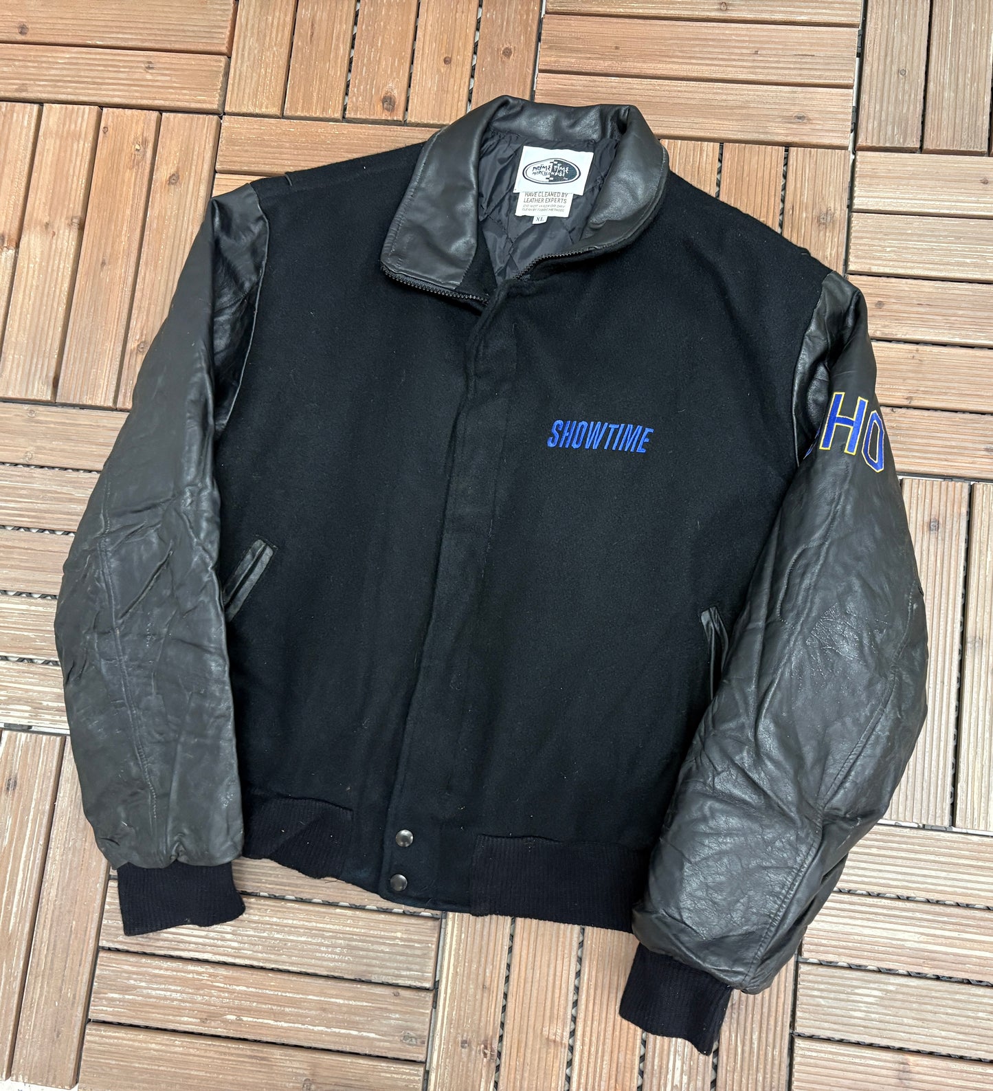 Showtime Championship Boxing Graphic Jacket | Size X-Large | Vintage 1990s Varsity Black Jacket |