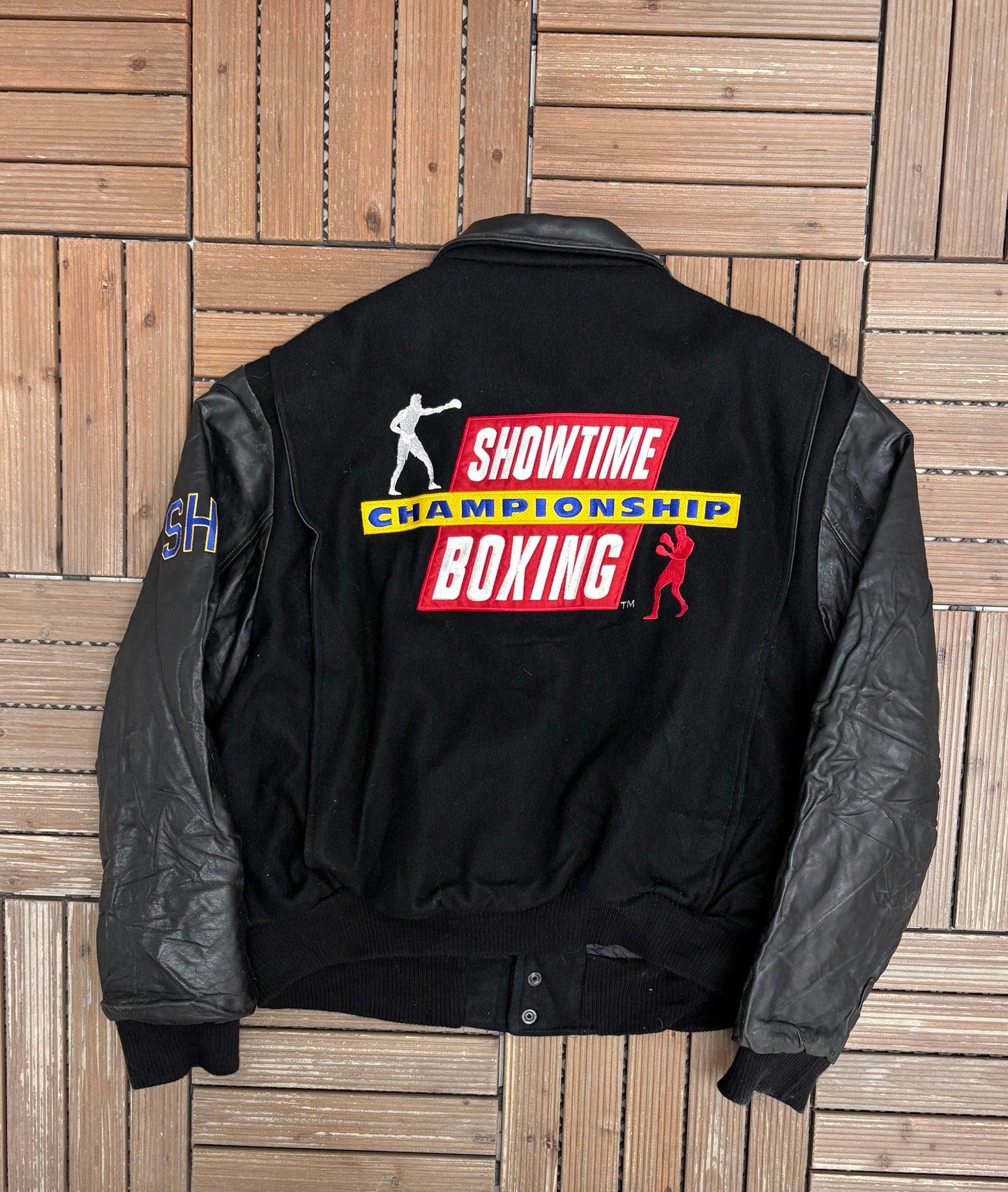 Showtime Championship Boxing Graphic Jacket | Size X-Large | Vintage 1990s Varsity Black Jacket |