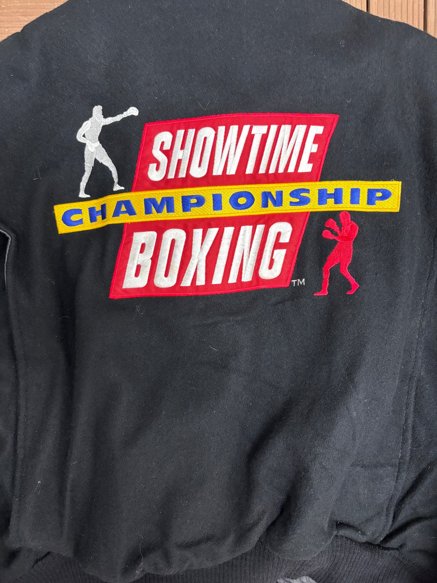 Showtime Championship Boxing Graphic Jacket | Size X-Large | Vintage 1990s Varsity Black Jacket |