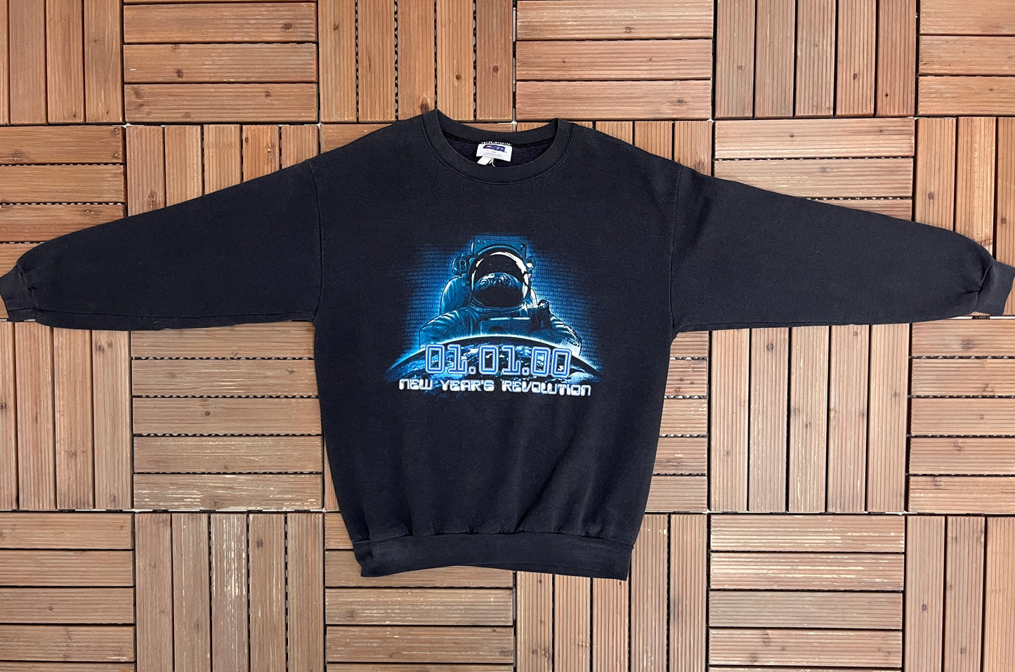 New Years Revolution Graphic Crewneck | Size Large | Vintage 1990s Promotional Black Sweater |