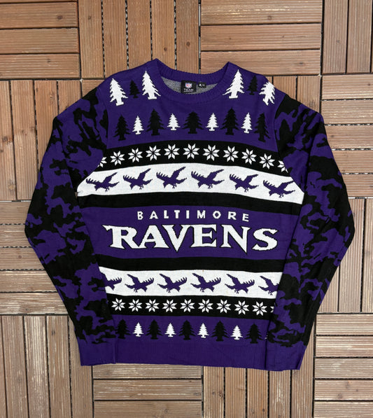 Baltimore Ravens Graphic Knit Sweater | Size X-Large | Vintage 2000s NFL Football Purple Sweater |