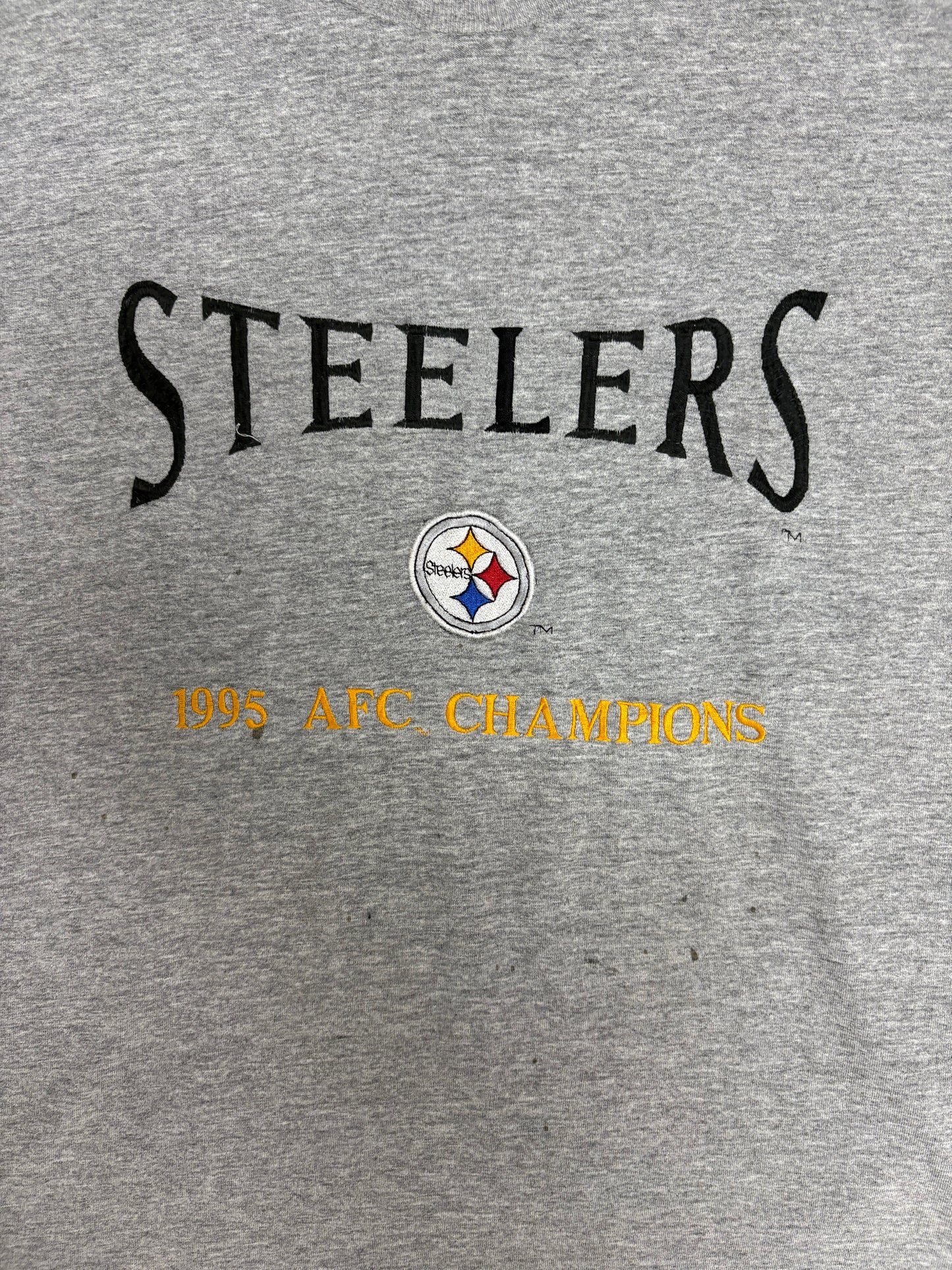 Pittsburgh Steelers 1995 AFC Champions Graphic Tee | Size Large | Vintage 1990s NFL Football Grey T-Shirt |