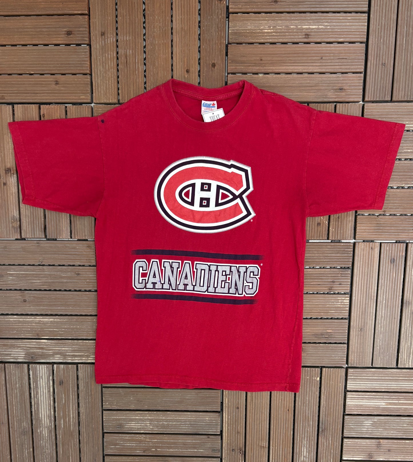 Montreal Canadiens Graphic Tee | Size Medium | Vintage 1990s NHL Hockey Red T-Shirt |