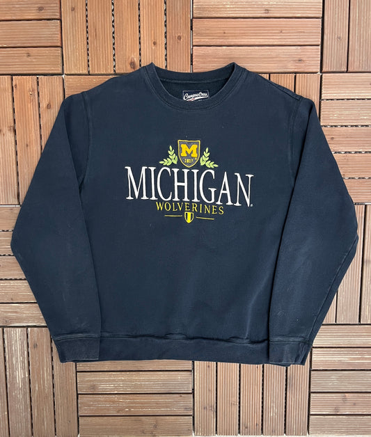 Michigan Wolverines Stitched Graphic Crewneck | Size X-Large | Vintage 2000s College Sports Blue Sweater |