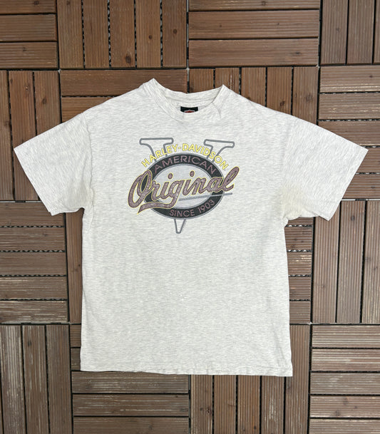 Harley Davidson Syracuse, New York Graphic Tee | Size Large | Vintage 2000s Biker Motorcycle Grey T-Shirt |