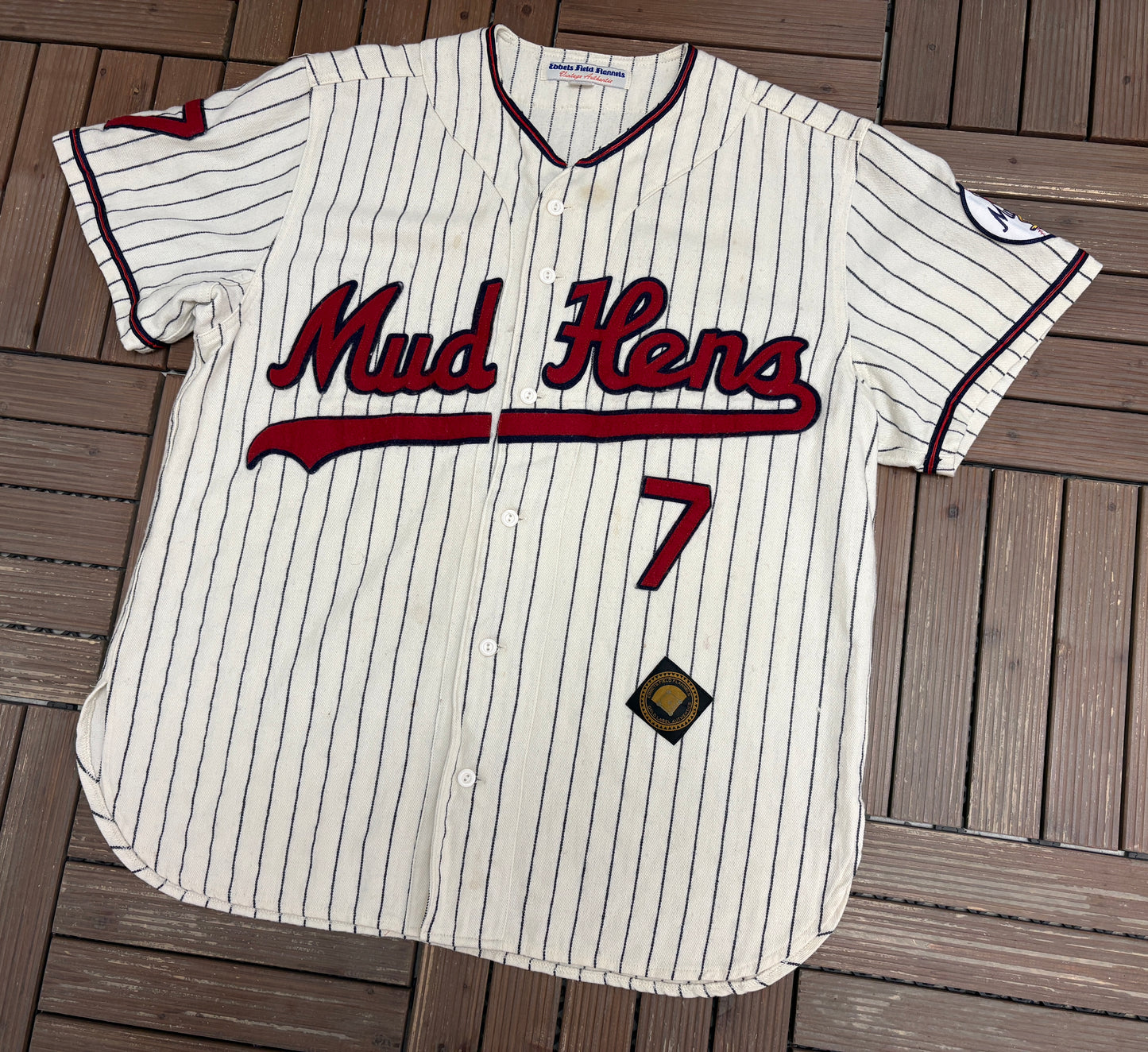 Toledo Mud Hens Stitched Pinstripe Jersey | Size X-Large | Vintage 2000s MiLB Baseball White Jersey |