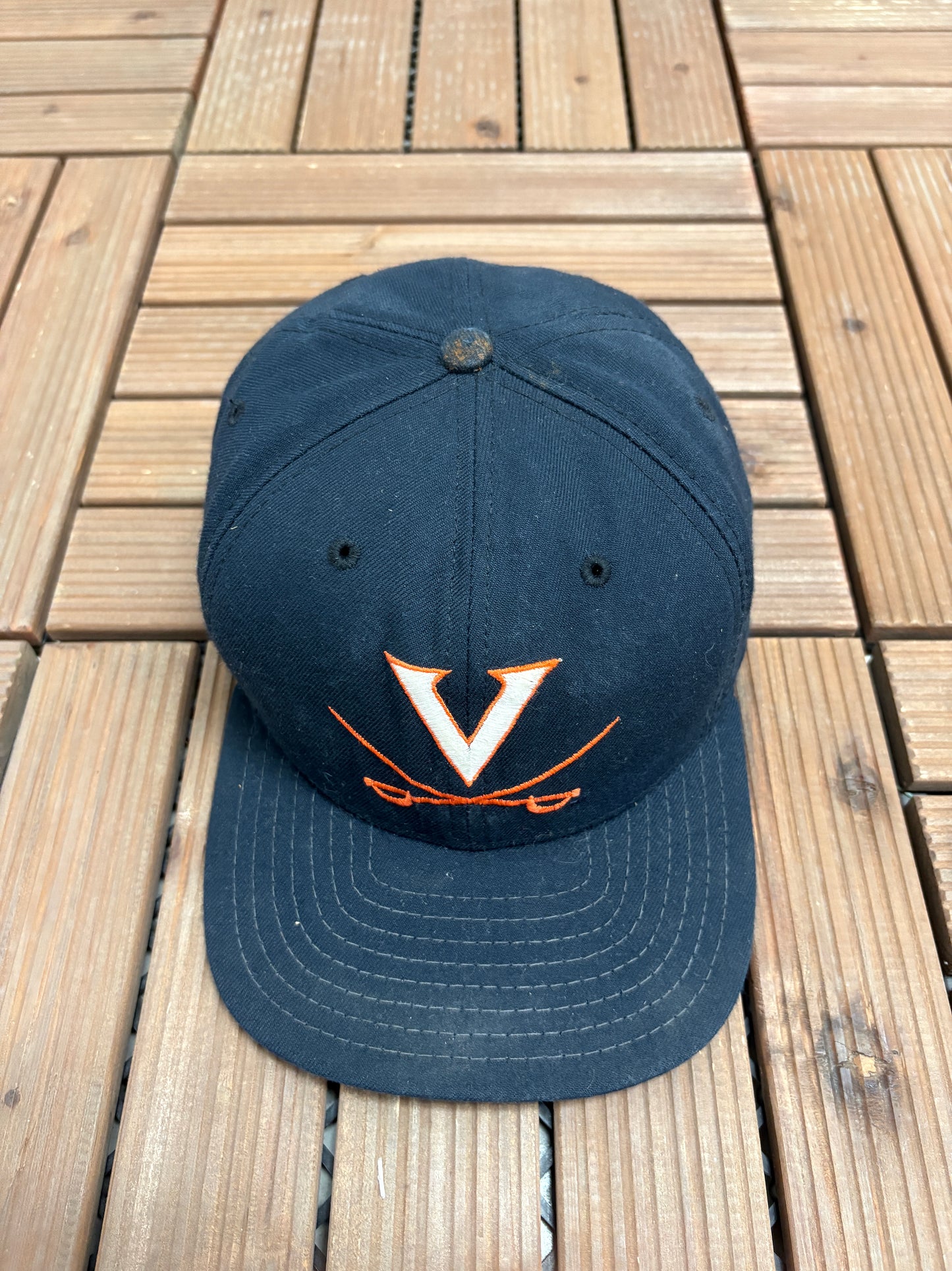 Virginia Cavaliers Graphic Hat | Snap Back | Vintage 1990s Made in USA Blue College Cap |