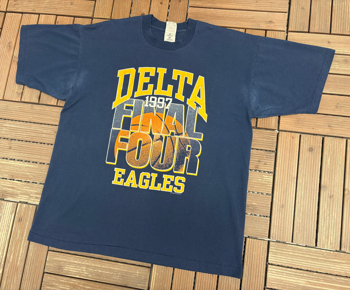 Delta Eagles 1997 Final Four Graphic Tee | Size X-Large | Vintage 1990s High School Basketball Blue T-Shirt |