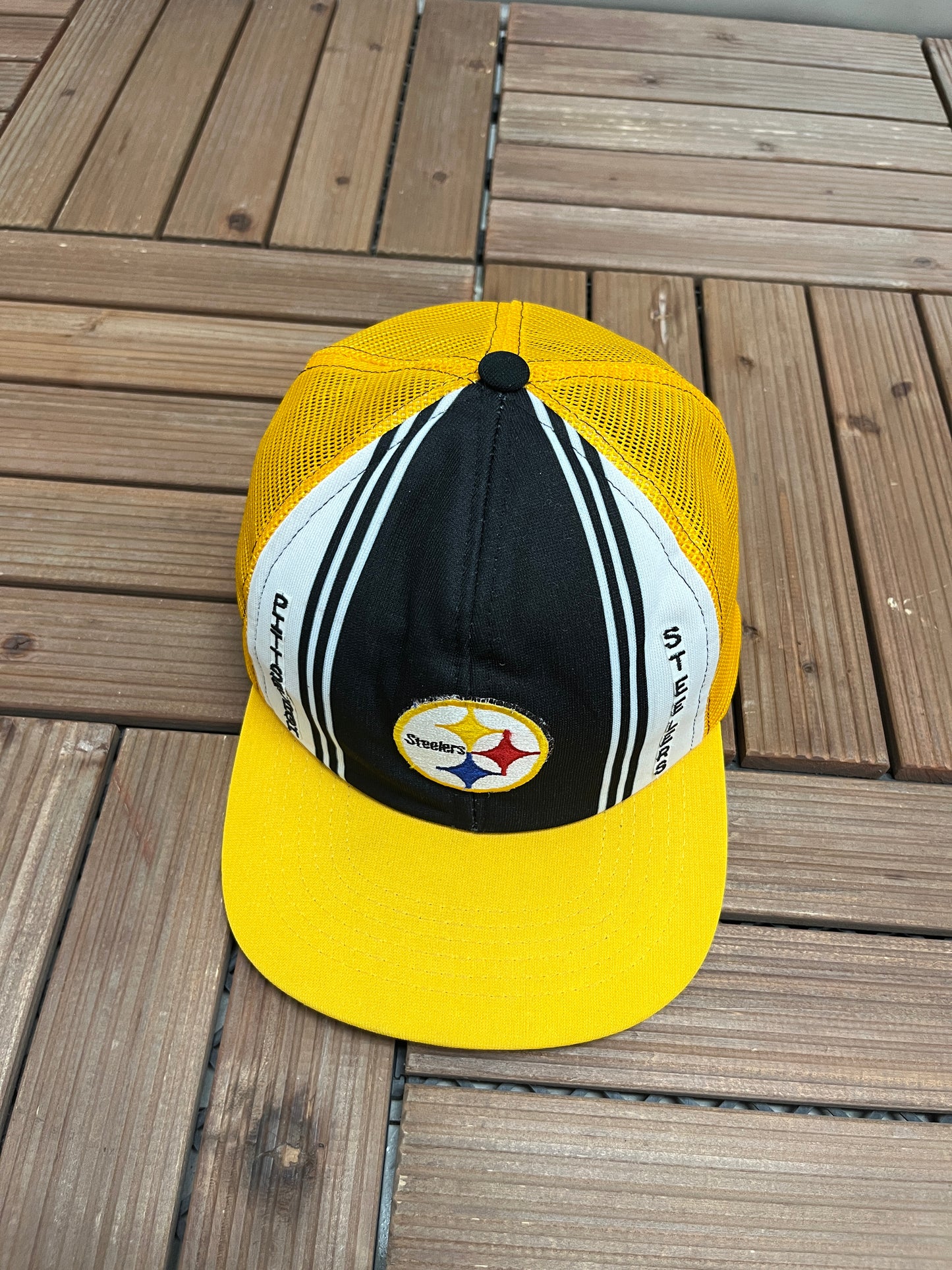 Pittsburgh Steelers Graphic Hat | Snap Back | Vintage 1990s NFL Football Black Cap |