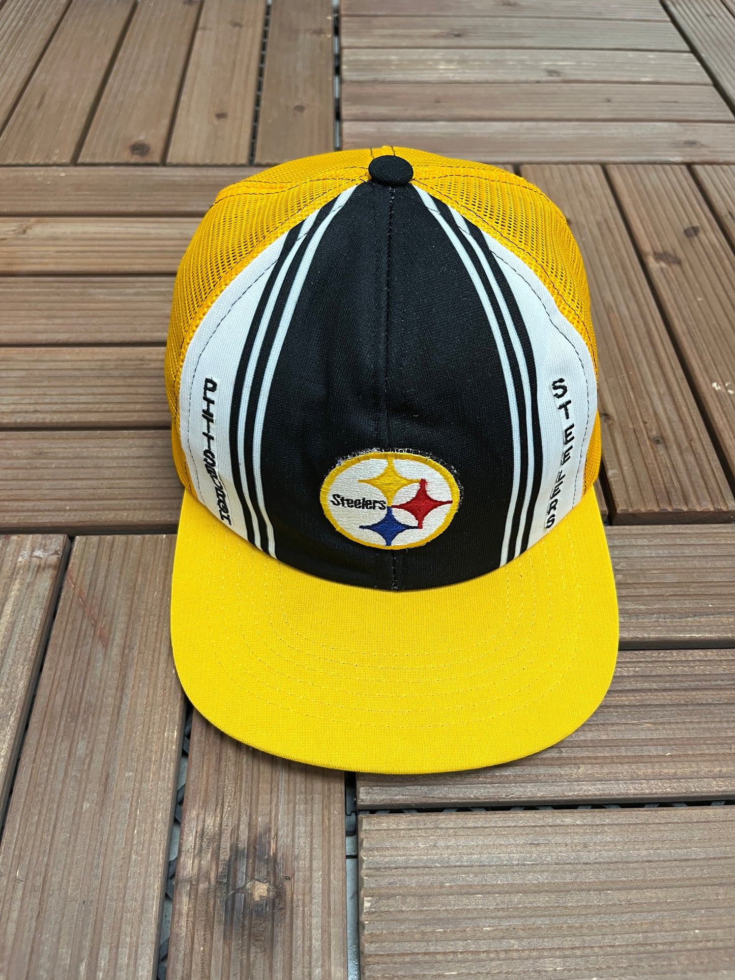 Pittsburgh Steelers Graphic Hat | Snap Back | Vintage 1990s NFL Football Black Cap |