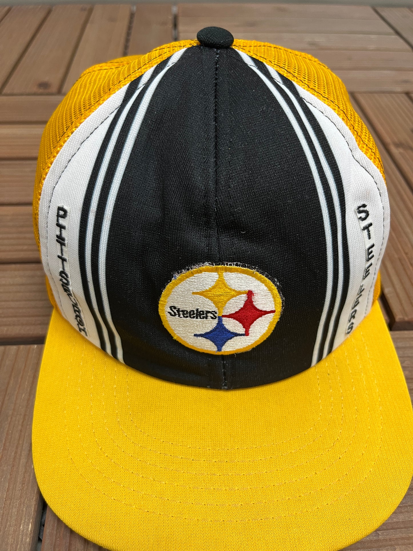 Pittsburgh Steelers Graphic Hat | Snap Back | Vintage 1990s NFL Football Black Cap |