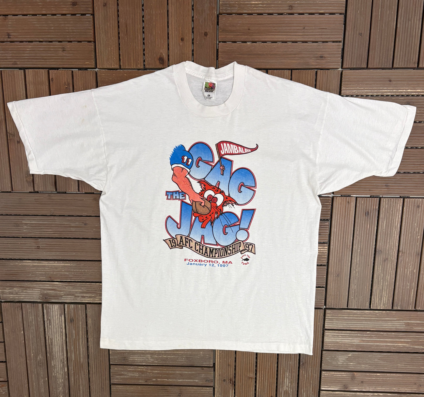 New England Patriots AFC Championship 1997 Graphic Tee | Size X-Large | Vintage 1990s NFL Football White T-Shirt |