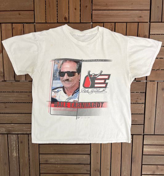 Dale Earnhardt NASCAR Graphic Tee | Size Medium | Vintage 2000s NASCAR Racing White T-Shirt |