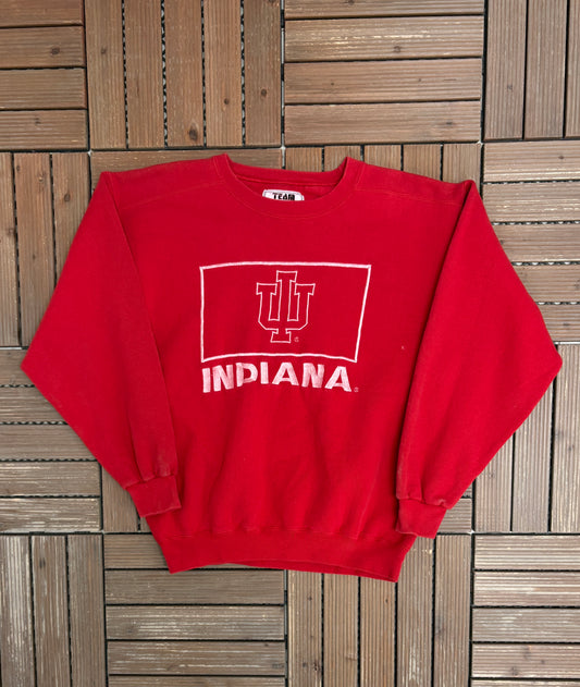 Indiana Hoosiers Embroidered Graphic Crewneck | Size Medium | Vintage 1990s College Sports Red Sweater |