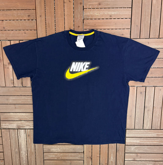 Nike Swoosh Graphic Tee | Size XX-Large | Vintage 2000s Branded Blue Nike T-Shirt |