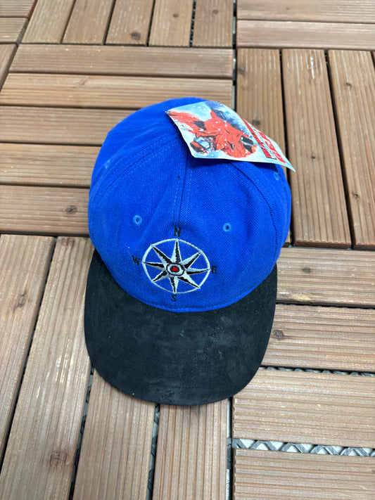 Marlboro Unlimited Compass Graphic Hat | Strap Back | Vintage 1990s Promotional Blue Cap |