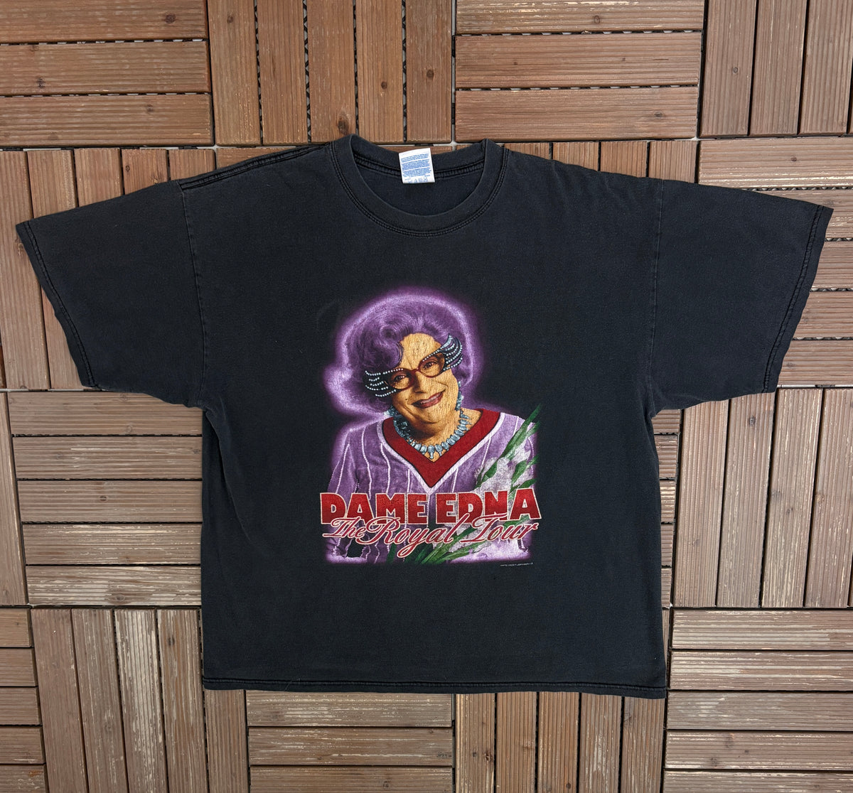 Dame Edna The Royal Tour Graphic Tee | Size XX-Large | Vintage 1990s Promotional Musical Black T-Shirt |
