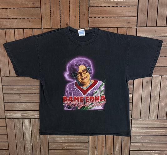 Dame Edna The Royal Tour Graphic Tee | Size XX-Large | Vintage 1990s Promotional Musical Black T-Shirt |