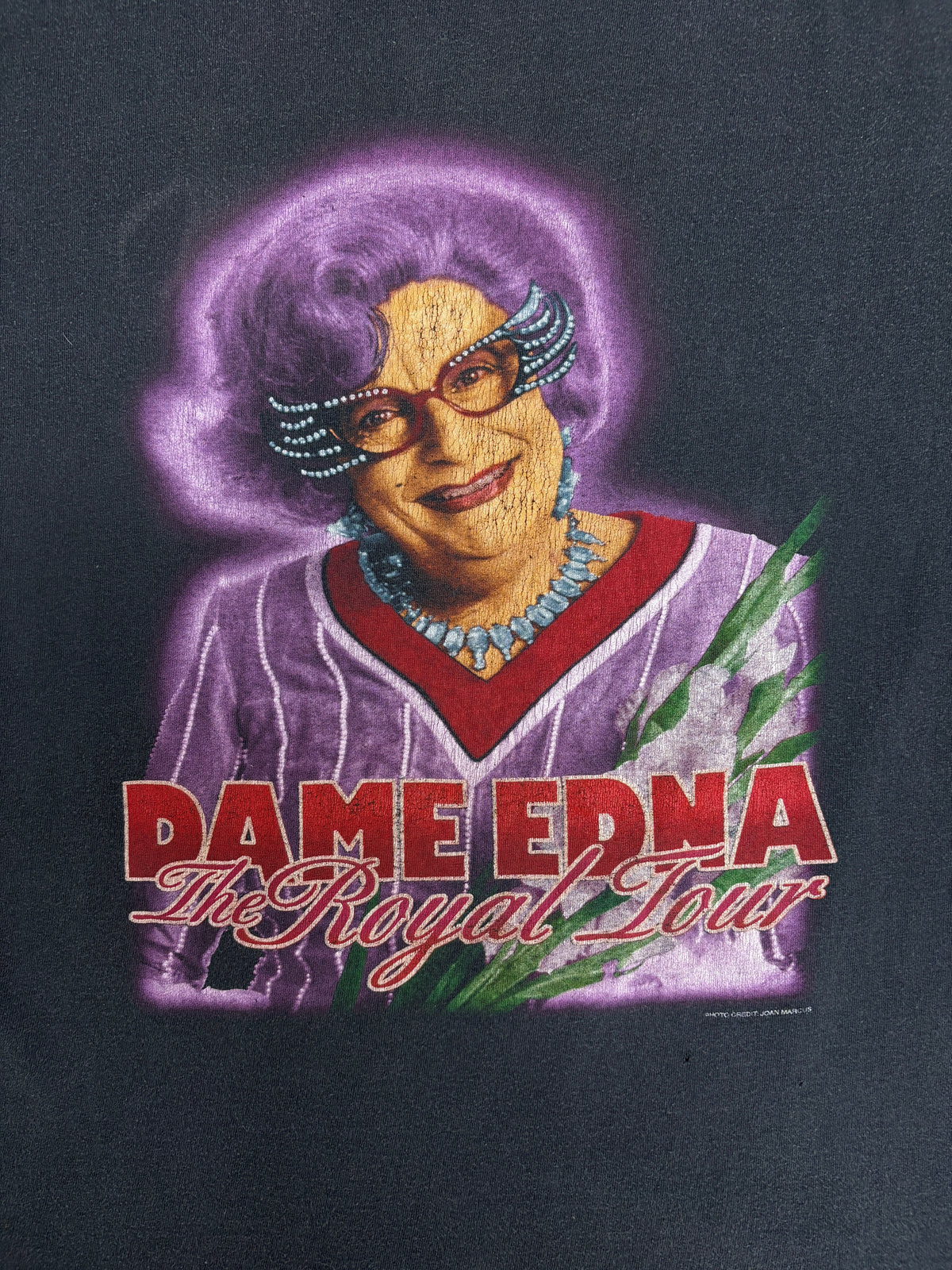 Dame Edna The Royal Tour Graphic Tee | Size XX-Large | Vintage 1990s Promotional Musical Black T-Shirt |
