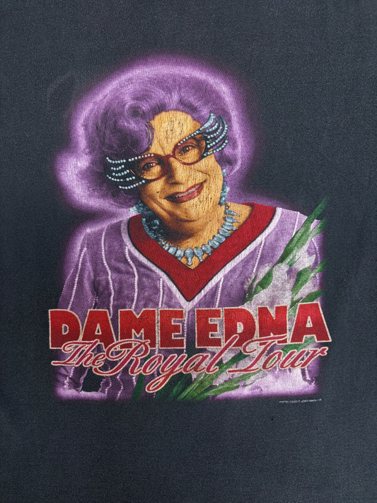 Dame Edna The Royal Tour Graphic Tee | Size XX-Large | Vintage 1990s Promotional Musical Black T-Shirt |