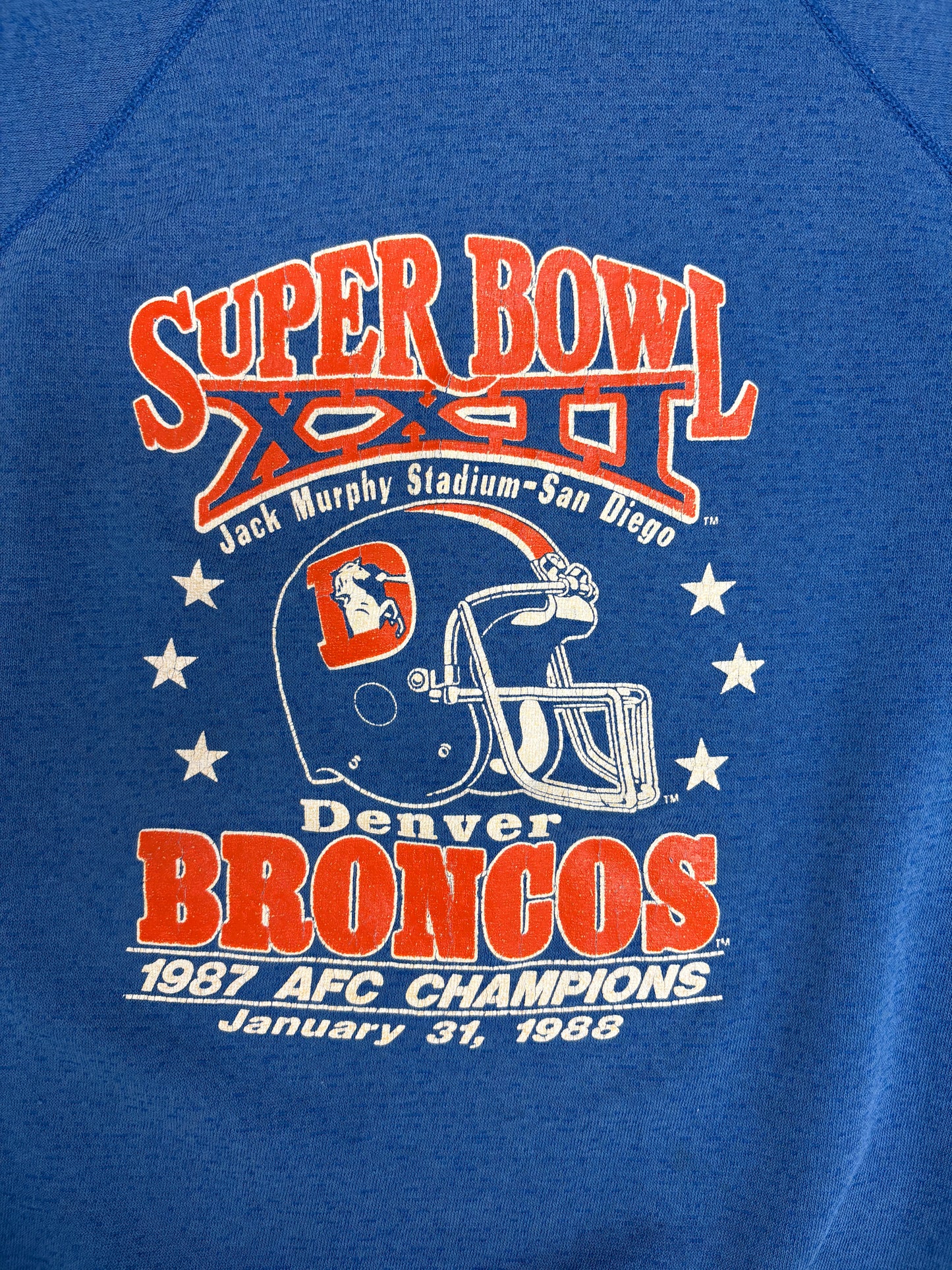 Denver Broncos Super Bowl XXII Graphic Crewneck | Size XX-Large | Vintage 1980s NFL Football Blue Sweater |