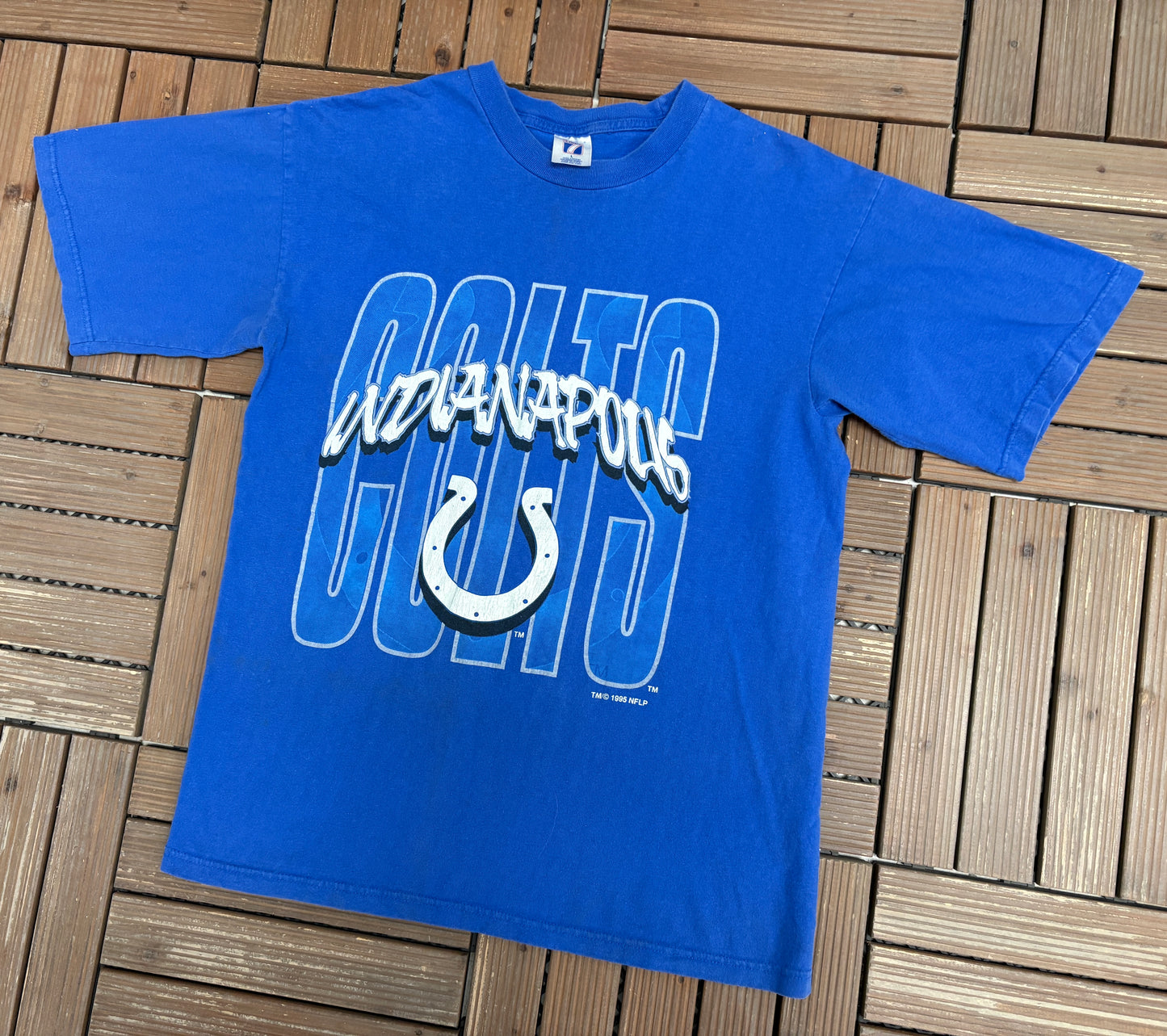 Indianapolis Colts Graphic Tee | Size Large | Vintage 1990s NFL Football Blue T-Shirt |