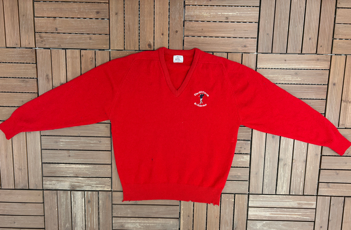St. Andrews The Old Course Graphic Sweater | Size Large | Vintage 1980s Golf Red Sweater |