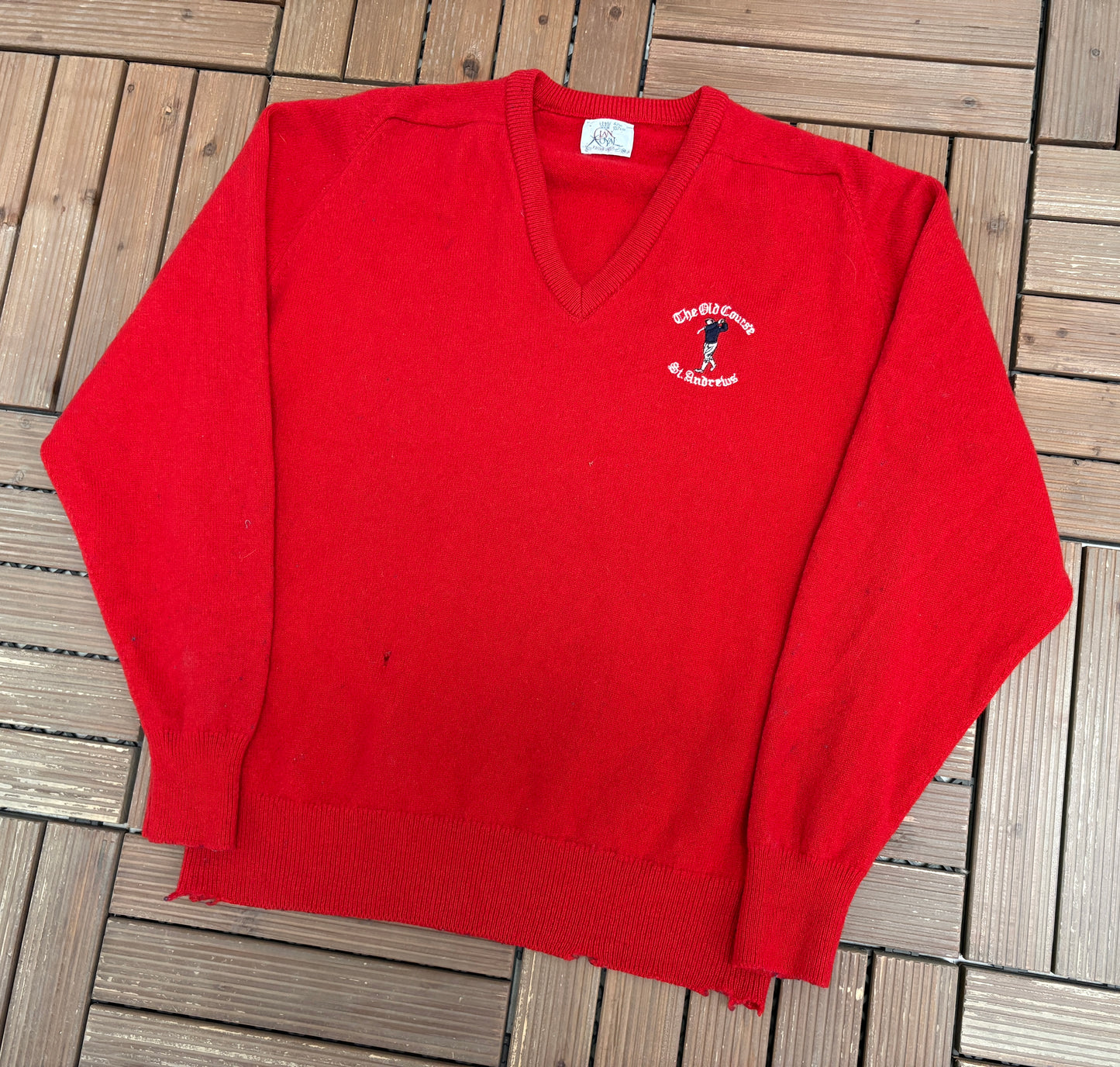 St. Andrews The Old Course Graphic Sweater | Size Large | Vintage 1980s Golf Red Sweater |