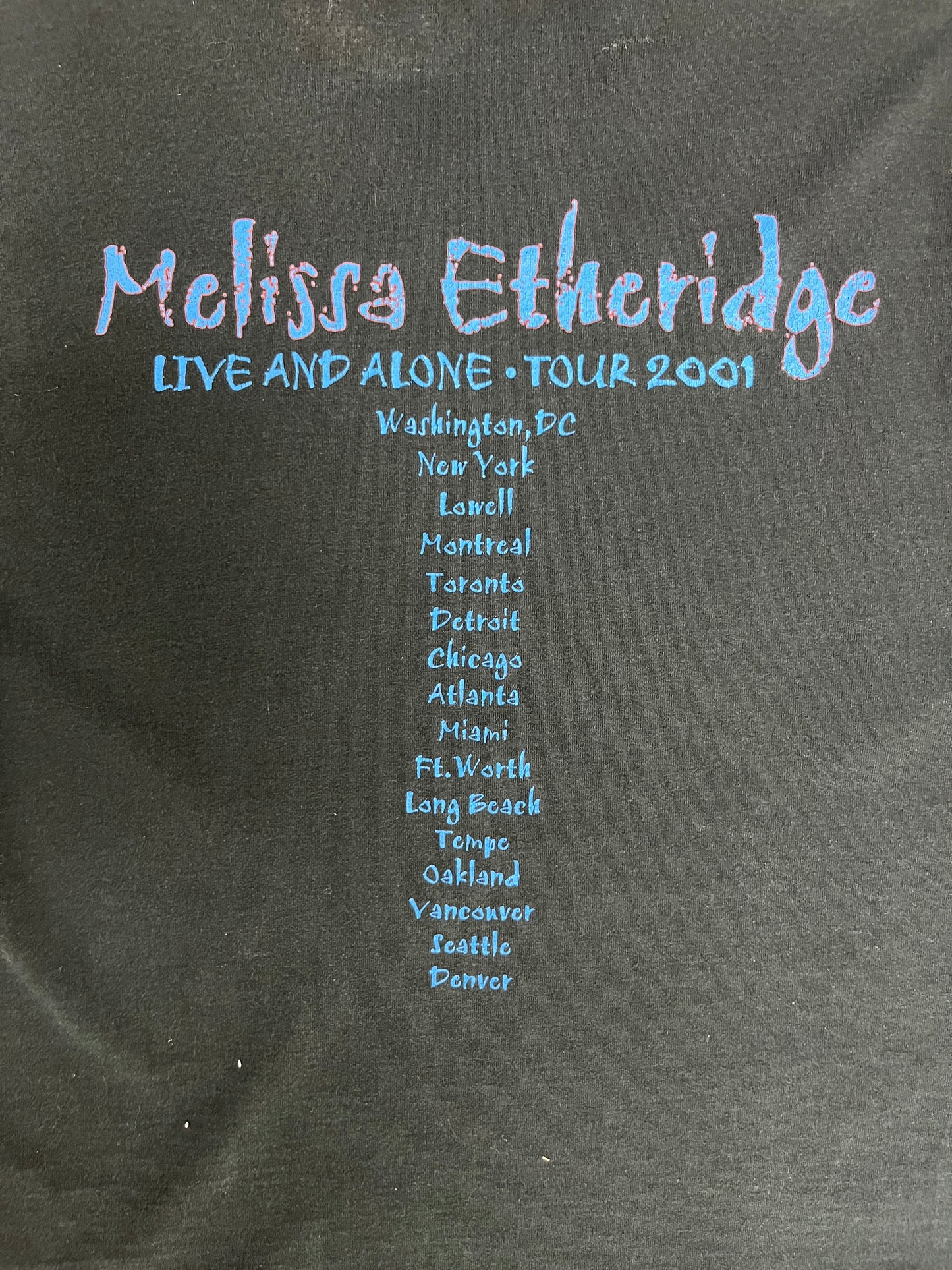 Melissa Etheridge Live And Alone Tour 2001 Graphic Tee | Size Large | Vintage 2000s Rock Black T-Shirt |