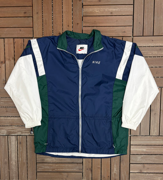 Nike Spell Out Embroidered Windbreaker Jacket | Size Medium | Vintage 1990s Branded Blue Windbreaker |